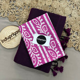 Dark Wine Handloom Khadi Cotton Saree With White Print Blouse